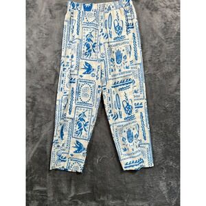 Calypso St. Barth Linen Blend Beach Pant Small Blue White Beach Resort Cruise